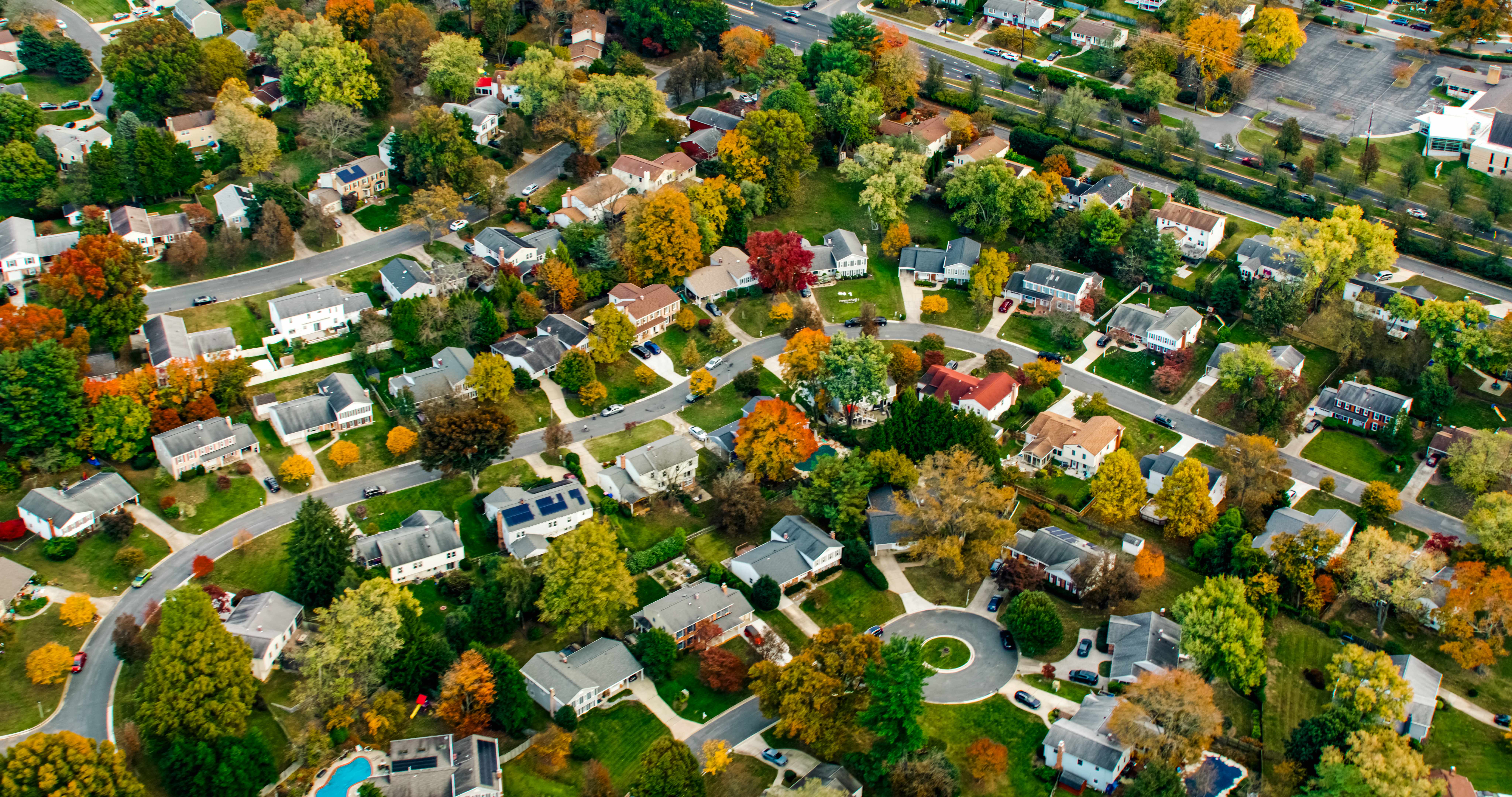 Aerial view of California neighborhood