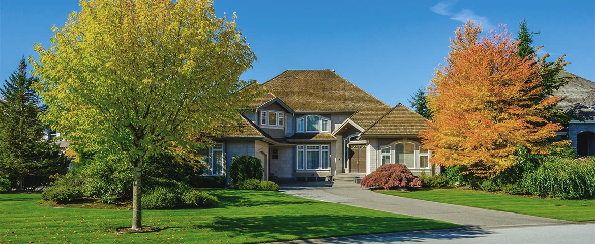 a home with trees changing leaves for fall